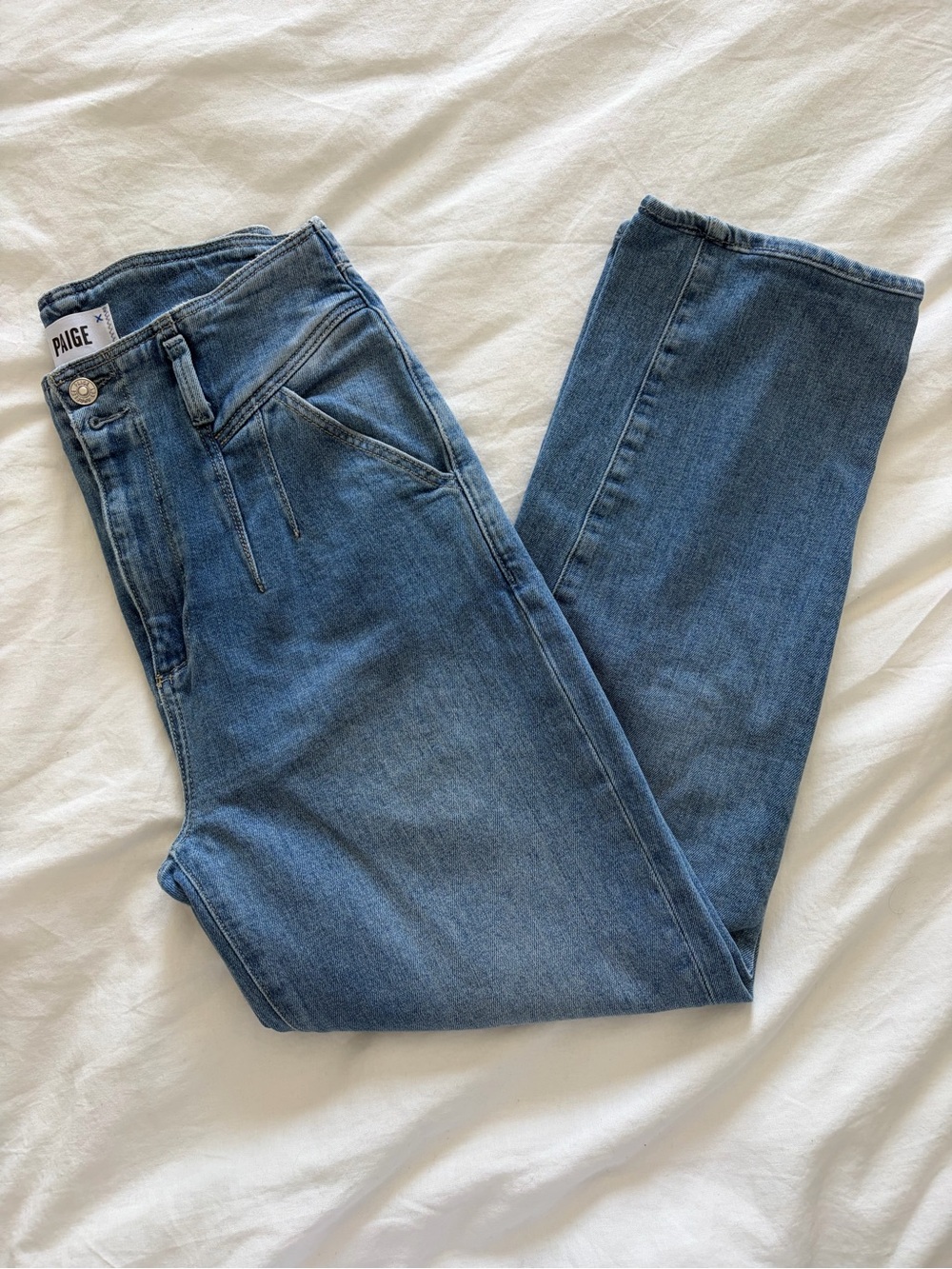 PAIGE Denim Light Wash Sarah Straight Ankle Jeans Size 28 Like New - Picture 6 of 16